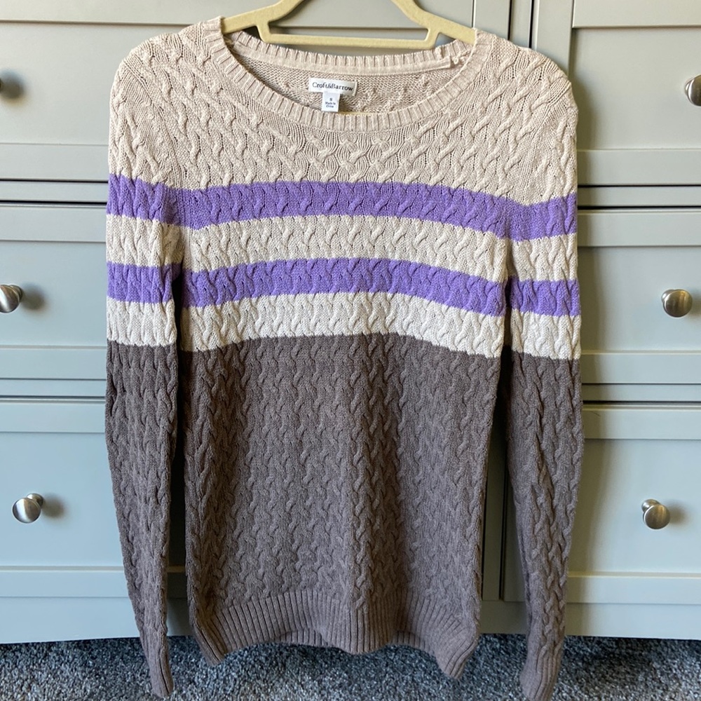 Croft & Barrow Brown, Tan & Purple Striped Sweater